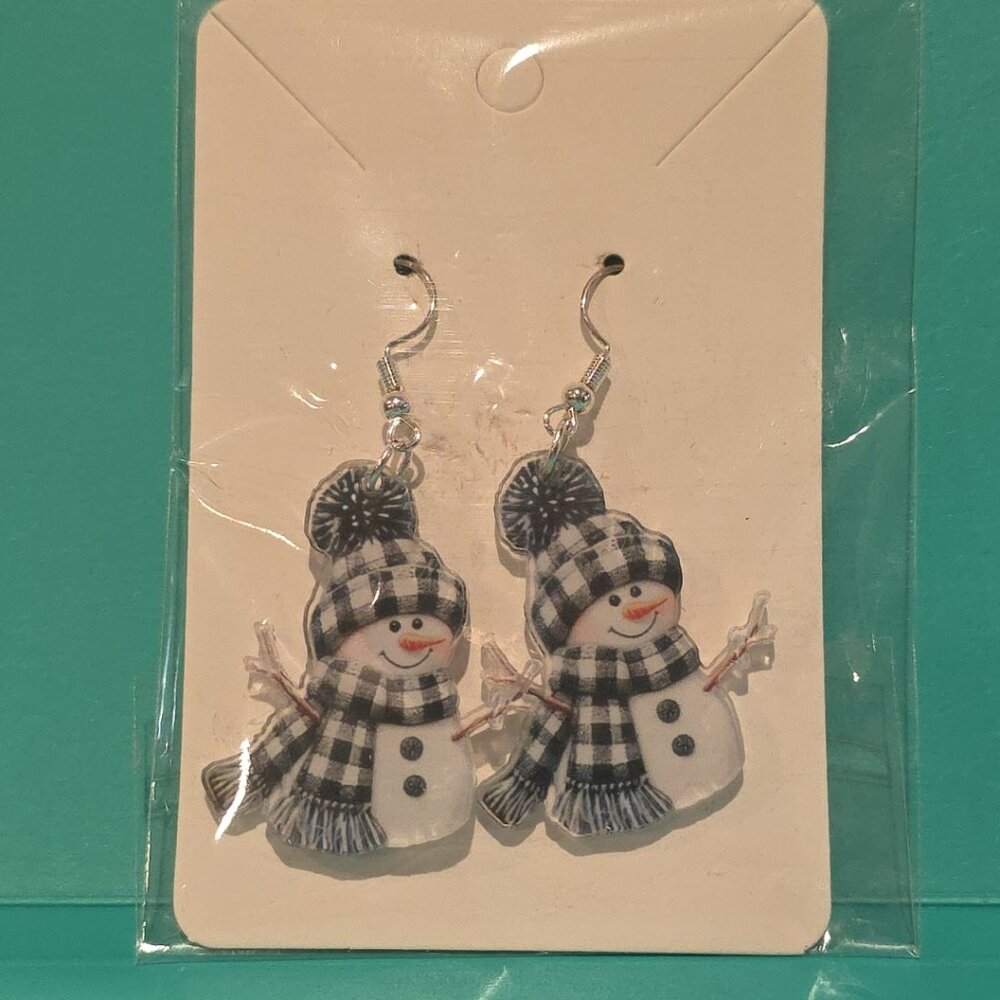 Snowman Winter Christmas Holiday Dangle Earrings Acrylic